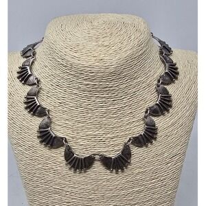 Vtg Turkish Zamak‎ silver fan link choker necklace ottoman coin charm brutalist